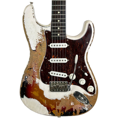 Fender MJT 60s Reissue Stratocaster - White over Sunburst - Heavy Relic