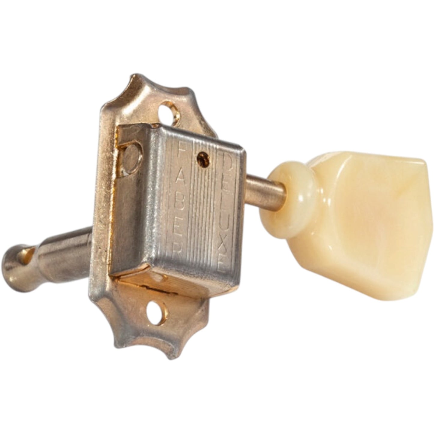Faber FKT33SBT-GA ladicí mechaniky ve stylu Kluson, knoflík tulipán, 3+3, samostatný pouzdro, zlatá patina