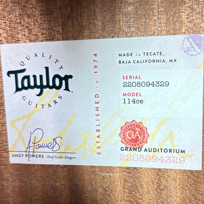 Taylor 114ce Sapele Akustisk 2022 - Natural