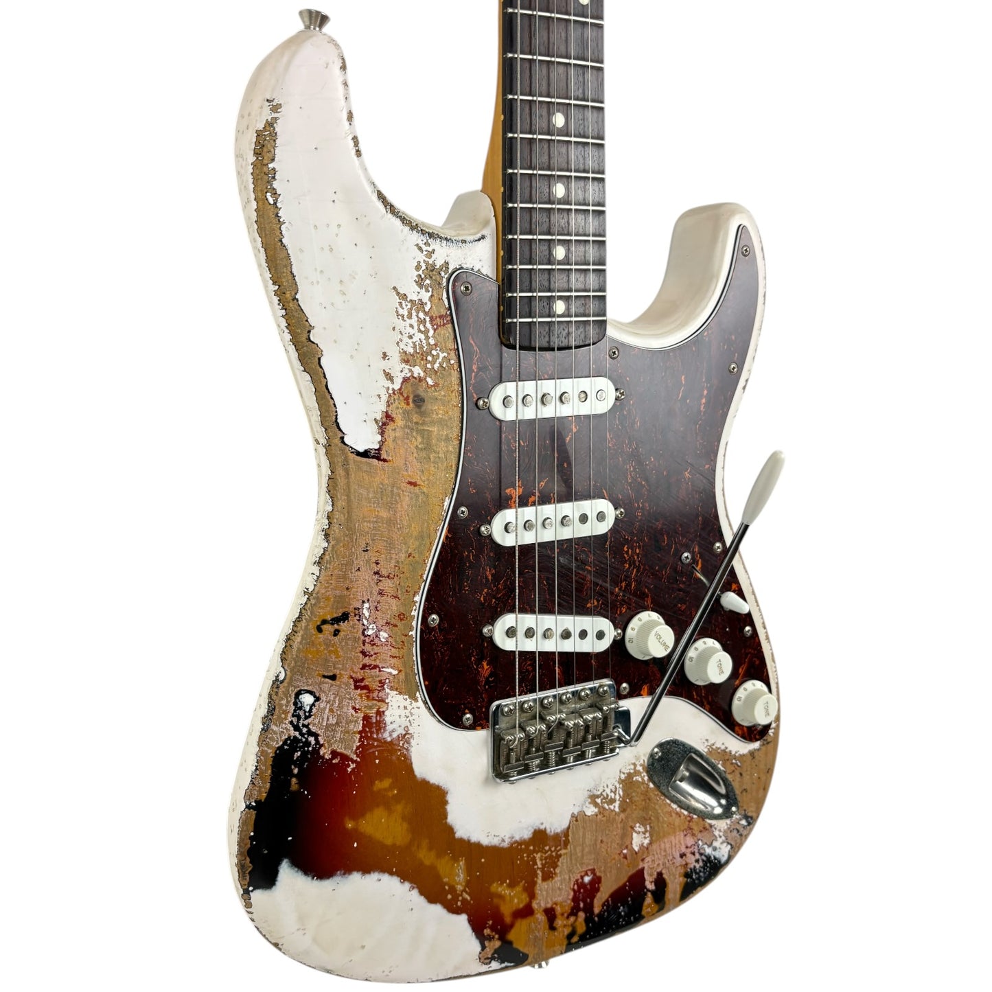 Fender MJT 60s Reissue Stratocaster - White over Sunburst - Heavy Relic