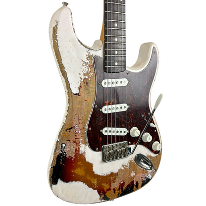 Fender MJT 60s Reissue Stratocaster - White over Sunburst - Heavy Relic