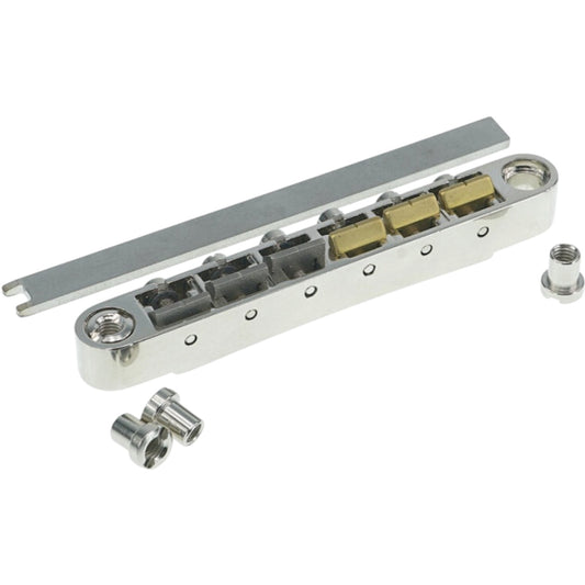 Faber HYBRIDge-L-NG ABRL Bridge, pat. pend. Locking System, Gloss Nickel, TITANIUM/Brass saddles