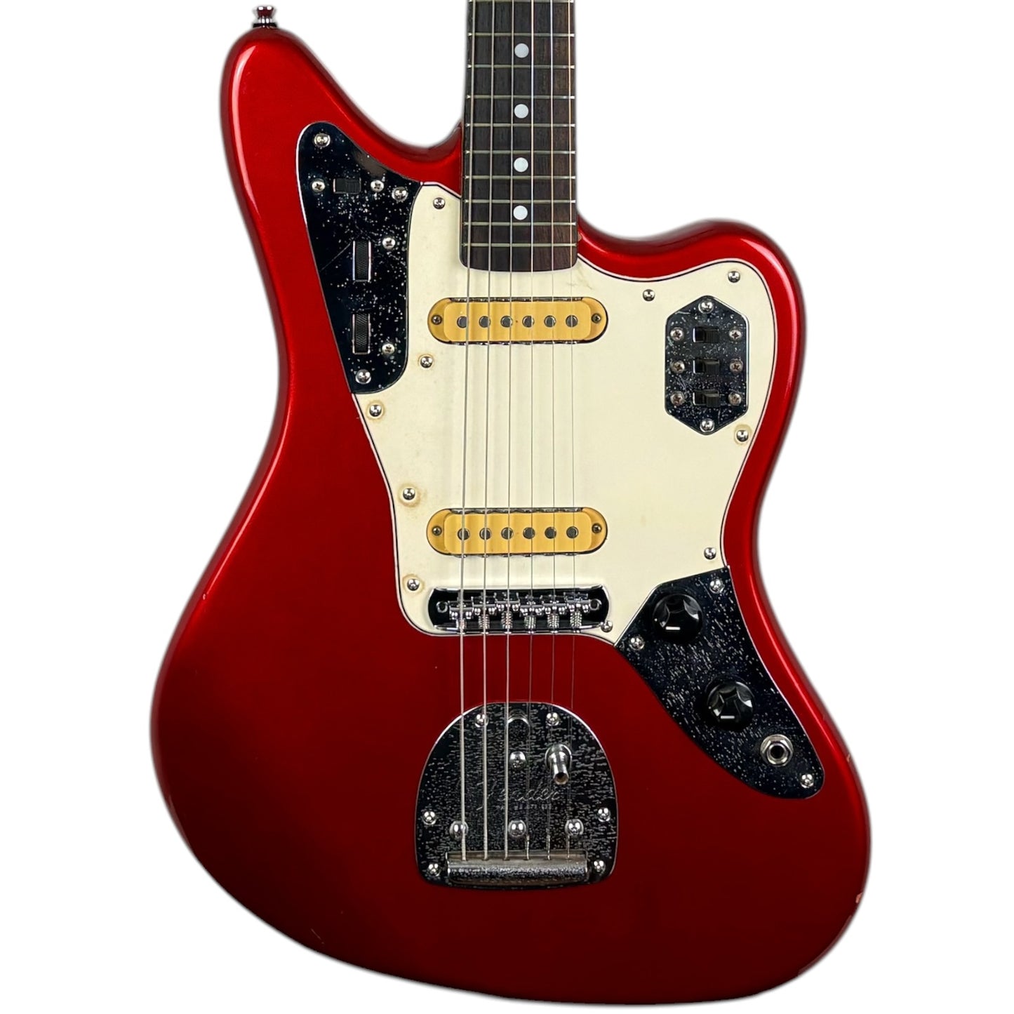 Fender Japan 66 Reissue Jaguar 1997–2000 – Candy Apple Red – główka w kolorze korpusu
